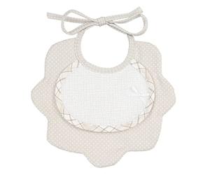 Filet - Babero doble en piqué de algodón estampado de lunares y rizo blanco, inserto de tela Aida para bordar, fabricado en Italia, color gris