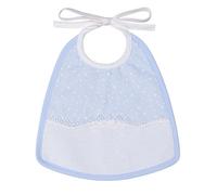 FILET - Babero Hecho de Piqué de Algodón Impresión de Estrellas con Bolsillo de Lona Aida para Bordar, Ideal para Bebés y Primera Infancia, Cierre de Cordones, 100% Made in Italy, Color Cielo y Blanco