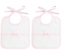 Filet - Babero Recién Nacido en Esponja de Algodón Blanco con Bolsillo de Tela Aida para Bordar, Protege los Vestidos Contra la Papilla, Regurgitación y Salivación, 100% Made in Italy, Blanco y Rosa