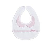 Filet - Babero Recién Nacido en Suave Tejido Blanco y Cuello Rosa, Bolsillo en Tela Aida por Bordar, Protege los Vestidos Contra Comida, Regurgitación y Salivación, Made in Italy, Color Blanco y Rosa