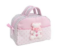 FILET - Beauty Case con Manillas y Cremallera, con Bordado en Forma de Osito, Realizado en Algodón Acolchado, Ideal para los Productos para el Cuidado del Bebé, 100% Made in Italy, Color Gris y Rosa