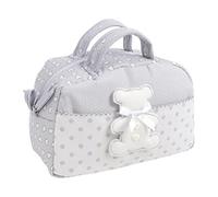 FILET - Beauty Case con Manillas y Cremallera, con Bordado en Forma de Osito, Realizado en Algodón Acolchado, Ideal para los Productos para el Cuidado del Bebé, 100% Made in Italy, Colore Gris