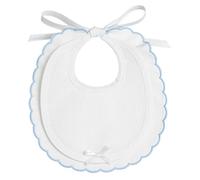 Filet - Elegante babero de piqué de algodón blanco, borde festoneado azul, inserto de tela Aida para bordar, cierre con lazada, fabricado en Italia, azul