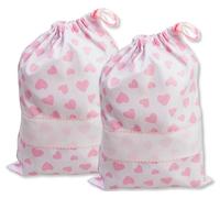 FILET - Juego de 2 bolsas para bordar con cordón, de piqué de algodón blanco con estampado de corazones, 27 x 35 cm, fabricado en Italia, color rosa