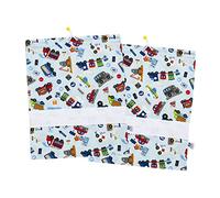 FILET - Juego de 2 bolsas para guardería de algodón estampado, bolsas cambiador o para zapatos, con tela Aida para bordar, Made in Italy, 42 x 34 cm, Fantasía Coches Azul