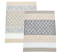 Filet - Juego de 2 Paños de Cocina de Jacquard con Inserto de Tela Aida para Bordar, Ideales para Secar la Vajilla, Fabricado en Italia, diseño Arabesco, Color Negro y Cuerda