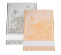 Filet - Juego de 2 paños para Cocina de Jacquard con Inserto de Tela Aida 55 Agujeros de Bordado, Ideales para secar vajilla, Fabricado en Italia, diseño de Flores, Color Amarillo y Cuerda