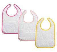 Filet - Juego de 3 baberos para bebé o guardería con cierre de, de esponja blanca con tela Aida para bordar, 24 x 30 cm, fabricado en Italia, borde liso var. Rosa, fucsia, amarillo