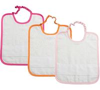 Filet - Juego de 3 baberos para bebé o guardería con elástico de esponja blanca con tela Aida para bordar, 24 x 30 cm, fabricado en Italia, borde liso var. Rosa, fucsia, naranja