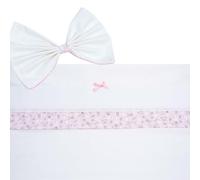 Filet - Juego de 3 Piezas para Cochecito de bebé, Personalizable con Banda de Tela Aida para Bordar + Bajera con elásticos + Funda de Almohada, Fabricado en Italia, Blanco y Rosa