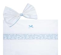 Filet - Juego de 3 Piezas para Cochecito, sábana Personalizable con Banda de Tela Aida para Bordar + Bajera con elásticos + Funda de Almohada, Fabricado en Italia, Blanco y Azul