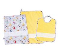 Filet - Juego de guardería de 3 piezas bordadas | bolsa, babero y toalla de rizo amarilla | Inserto de tela Aida para personalizar | Made in Italy, impresión de gatos y lunares grises