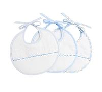 Filet - Set de 3 Baberos Bebé Ovalados de Algodón Blanco con Bolsillo Aida para Bordar, Protege la Ropa del Bebé Contra las Regurgitaciones y la Saliva, 100% Made in Italy, Color Blanco y Cielo