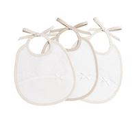 Filet - Set de 3 Baberos Bebé Ovalados en Esponja de Algodón Blanco con Bolsillo en Tela Aida para Bordar, Protege los Vestidos Contra Jalea y Saliva, 100% Made in Italy, Color Blanco y Beige