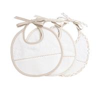 Filet - Set de 3 Baberos Bebè Redondos en Esponja de Algodón Blanco con Bolsillo de Tela Aida para Bordar, Protege los Vestidos Contra Jalea y Saliva, 100% Made in Italy, Color Blanco y Beige