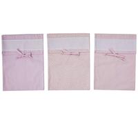 FILET - Set de Tres Bolsas Para Llevar Kit con Banda de Lona Aida para Bordar, Hecho de Piqué de Algodón Colorido, Color Sólido, Estampado de Trébol e Impresión de Lunares, 100% Made in Italy, Rosa