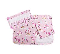 FILET - Set Desayuno Guardería en Algodón con Insertos en Tela Aida para Bordar, Compuesto por Mantel Americano, Servilleta y Bolsa Porta Servilleta, Made in Italy, Fantasía Unicornios Fondo Rosa