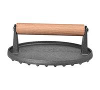 filete, placa prensado carne barbacoa, plancha hierro fundido para asar barbacoa resistente hamburguesa carne con mango madera, funciona perfectamente con cualquier plancha.