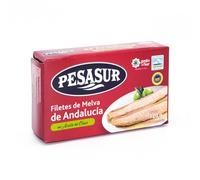 Filetes de Melva Pesasur en Aceite de Oliva - Conserva Gourmet de Melva de Andalucía - 120 g (Peso Neto) - Pescado Azul Rico en Omega-3 - Ideal para Tapas, Aperitivos y Recetas Mediterráneas