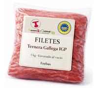 Filetes de Ternera Gallega IGP 1 kg Carne Fresca Magra Corte Tapa Babilla Cadera Fileteado a Mano Envasado al Vacio Envio Refrigerado 24h para Plancha y Empanar Deshuesada Origen Galicia Trazabilidad