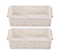 FILFEEL Cesta de Almacenamiento Tejida a Mano, Paquete de 2 Cestas de Cuerda de Algodón Estilo Bohemio con Asas de Madera Resistentes para Baño, Dormitorio, Sala de Estar, Oficina,