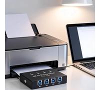 FILFEEL Conmutador para Compartir Impresora USB 3.0 - Conmutador Manual de 4 Puertos para una Impresora Compartida entre Cuatro Computadoras - Plug-and-Play, Alimentado por Bus, Compatible con MacOS