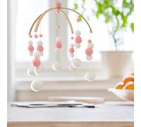 FILFEEL Encantador Móvil Nórdico para Cuna con Bolas de Fieltro y Viento de Madera - Decoración Infantil para Niños y Niñas