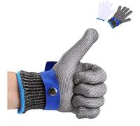 FILFEEL Guante de seguridad a prueba de corte resistente a puñaladas 316L alambre de acero inoxidable caza pesca carnicero guante de algodón duradero alto rendimiento nivel 5 protección (L)