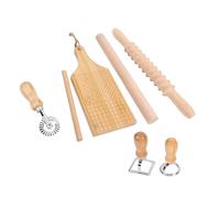 FILFEEL Kit de Herramientas para Hacer Pasta de Madera - Juego de Rodillos para Pasta Italiana Multifuncional de 7 Piezas con Rodillo Roscado, Máquina para Hacer Bolas de Masa y Cortador - Madera