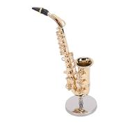 FILFEEL Modelo de Saxofón en Miniatura, Adorno de Latón Chapado en Oro de 14 Cm con Soporte de Exhibición y Caja Protectora de Almacenamiento para Amantes de la Música, Coleccionistas y Entusiastas