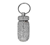 FILFEEL Pastillero con Llavero de Diamantes de Imitación, Botella de Aluminio Impermeable para Viajes, Acampadas Al Aire Libre, Estuche de Cápsulas Brillantes de 4,5 Ml (WHITE)