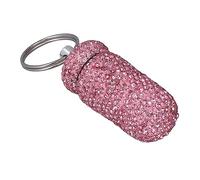 FILFEEL Pastillero con Llavero de Diamantes de Imitación, Botella de Aluminio Impermeable para Viajes, Acampadas Al Aire Libre, Estuche de Cápsulas Brillantes de 4,5 Ml (PINK)