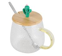 FILFEEL Taza de Vidrio de Borosilicato de 400 Ml con Tapa y Cuchara de Acero Inoxidable - Taza Térmica Elegante para el Hogar y la Oficina (#7)