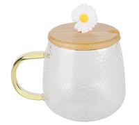 FILFEEL Taza de Vidrio de Borosilicato de 400 Ml con Tapa y Cuchara de Acero Inoxidable - Taza Térmica Elegante para el Hogar y la Oficina (#5)