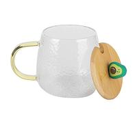 FILFEEL Taza de Vidrio de Borosilicato de 400 Ml con Tapa y Cuchara de Acero Inoxidable - Taza Térmica Elegante para el Hogar y la Oficina (#1)