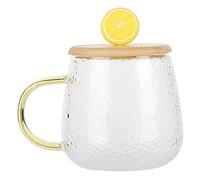 FILFEEL Taza de Vidrio de Borosilicato de 400 Ml con Tapa y Cuchara de Acero Inoxidable - Taza Térmica Elegante para el Hogar y la Oficina (#6)