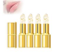 Filgaentrme Lipstick,Hardpointing Remainder Transferproof Crystal Clear Color Changing Lipstick,Beneficial Lip Stain Crystal PH Color Changing Gold Foil Deep Moisturizing For Women (4pcs)