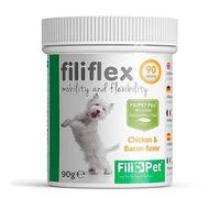 Filiflex Condroprotector con Glucosamina Antiinflamatorio para Perros | Ayuda Articulaciones, Huesos y Mejora Movilidad y Flexibilidad | Sabor Pollo y Bacon | 90 Comprimidos con Fórmula Petfit Plus