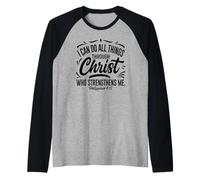 Filipenses 4:13 I Can Do All Things | Verso Bíblico Cristiano Camiseta Manga Raglan
