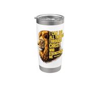 Filipenses 4:13 León religioso fortalece la Biblia Christian Vaso térmico de acero inoxidable de doble pared