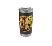Filipenses 4:13 León religioso fortalece la Biblia Christian Vaso térmico de acero inoxidable de doble pared