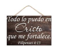 Filipenses 4:13 Todo Lo' Puedo En Cristo Que Me Fortalece Letrero de madera con cita de versículo bíblico de 12 x 8 pulgadas, letrero decorativo de madera envejecida para el hogar