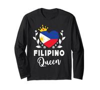 Filipino Queen Philippines Flag Proud Filipino Woman Manga Larga