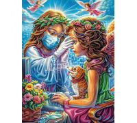 Fille Avec un Chat Dans le Jardin Fleuri Puzzle 1000 Piezas Cartón Grueso para Adultos Mitos Cuento de Hadas Entretenimiento Casero Alivio Estrés Compatible Marco Estándar Regalo Original 1000 PCS