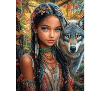 Fille Avec un Loup Dans la forêt Rompecabezas 1000 Piezas Cartón Resistente para Mayores Animal Planta Actividad para La Mente Desconectar Rutina Garantía Satisfacción 1000 PCS