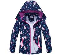 Filles Veste Imperméable à Capuche Veste de Pluie pour Enfants Doublée en Polaire Coupe-vent Chaud Manteau de Randonnée de Camping