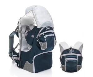 Fillikid Mochila Portabebés Senderismo - Portabebes Trekking desde 6 Meses hasta 18 kg, Mochila Bebe con Protección Solar, Mochila Infantil y Compartimentos de Almacenamiento - Azul/Gris