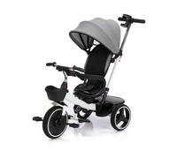 Fillikid Triciclo Niki 360 con asiento giratorio - Blanco/Gris | A partir de 12 meses | Barra deslizante regulable | Pedal de rueda libre | Toldo | Barra de seguridad y correa