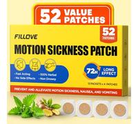 FILLOVE Parches de mareo por movimiento de 52 quilates, no somnolientos, parches duraderos para mareos de 72 horas, esenciales para crucero 2025, parche 100% natural para mareo por movimiento