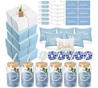 FillTouch 42 piezas de regalos de propuesta de dama de honor, incluye caja de regalo de despedida de soltera, bolsas de maquillaje, tarjetas de invitación, taza de vidrio, bálsamo labial, pulseras